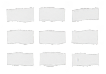 Collection of torn paper pieces isolated on transparent background