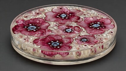 Elegant floral arrangement in a clear round container with sparkling accents, perfect for luxury branding and design projects