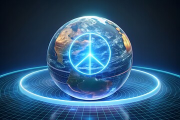 Digital Globe with Peace Symbol for World Peace Day