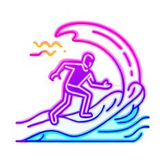 Neon Line Surfing Wave Rider Icon