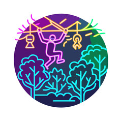 Neon Line Zipline Forest Ride Icon