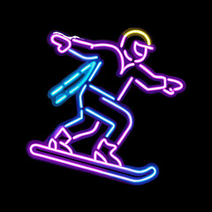 Neon Line Snowboarding Icon