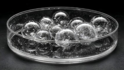 Stunning clear glass spheres in a transparent bowl with a sleek, minimalist aesthetic, perfect for modern design projects