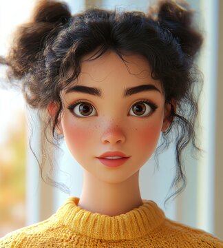 Cartoon, 3D, and illustration for animation, character or portrait concepts in mock-up settings. Realistic rendering, design, and creative inspiration in -edge visuals for art projects, Generative AI