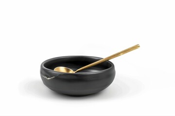Elegant Kintsugi black ceramic bowl stunning gold repair luxurious golden on transparent background