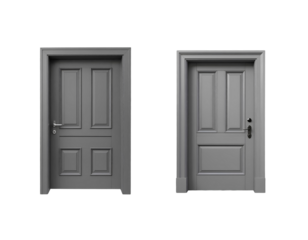 Classic Grey Panel Door with Handle Detail, Side Perspective, Transparent PNG.