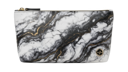 Black and white marble pattern cosmetic bag with gold accents and zipper makeup bag toiletry bag