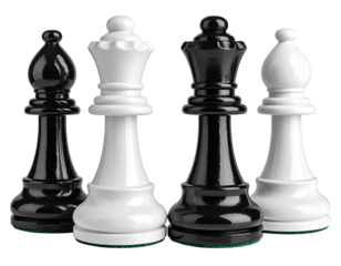 Black and White Chess Pawns Facing Each Other, Front View, Transparent PNG.