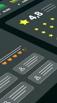 Vertical orientation of a reputation management screen featuring high star ratings and detailed customer profile data.