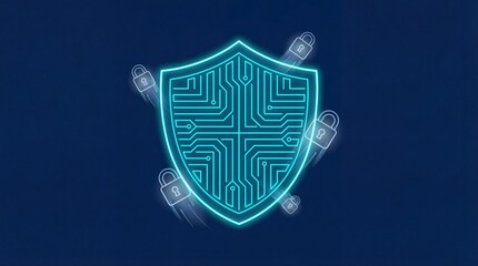 Cyber security shield with circuit board and locks protection