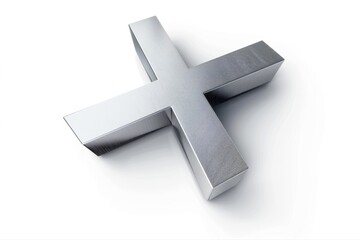 Sleek textured silver metallic X symbol isolated on a clean white on transparent background