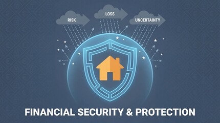 Financial security and protection concept with shield and house icon