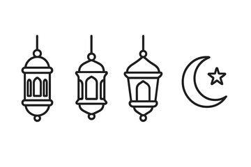Fototapeta premium Islamic Crescent Moon and Lantern Icons