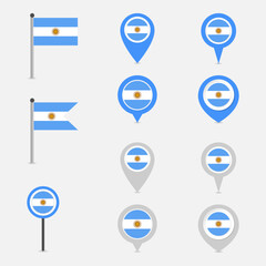 Argentina map pin location on set. Vector illustration.