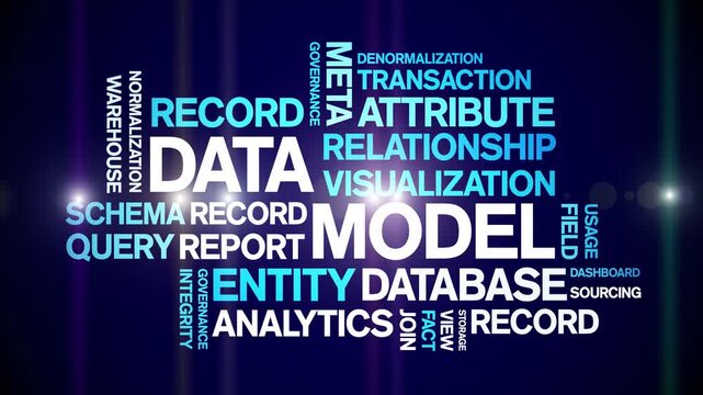 Data Model animated word cloud-text design animation tag kinetic typography seamless loop.