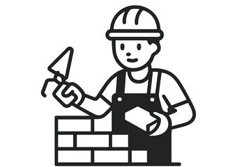 Construction worker laying bricks with a trowel