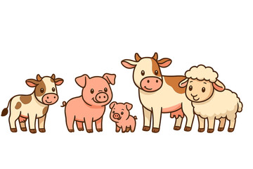 Obraz premium Cute cartoon farm animals standing together