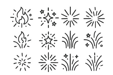 Set of festive firework and sparkler icons