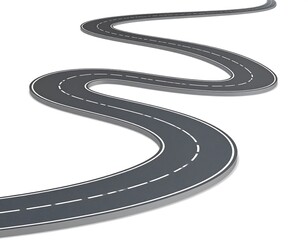 Winding grey road with white lines, path to journey's destination