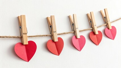 Paper hearts on a string with clothespins
