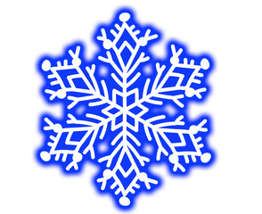 Beautiful blue snowflake with intricate white design on transparent background. on transparent background