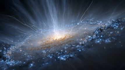 An artistic interpretation of Andromeda Galaxy colliding with the Milky Way