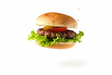 Delicious classic burger floats Fresh gourmet hamburger juicy patty crisp on transparent background