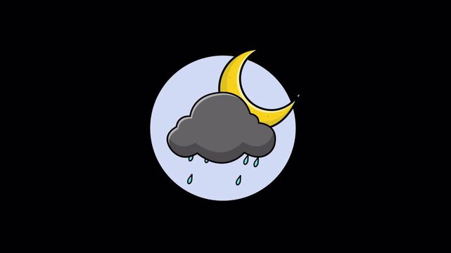 Crescent Moon with Rain Cloud. Night Weather Forecast Concept Animation Video - Transparent
