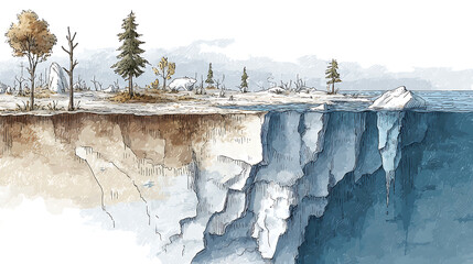 An illustration of permafrost melting due to increase in global average temperature