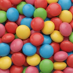 Obraz premium Close-up of colorful, smooth, candy-coated chocolate pieces in vibrant hues