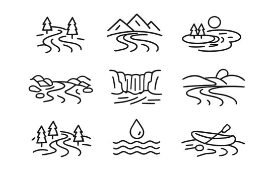 Nature and landscape icons with a glowing effect