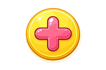 Obraz premium Cartoon Pink Plus Sign on a Yellow Circle with Light Effect
