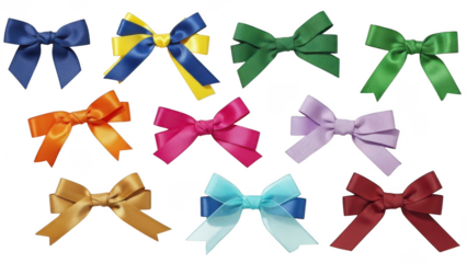 Assortment of colorful ribbon bows isolated on transparent background graphic design