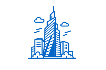 Obraz premium Neon blue skyscraper city skyline icon