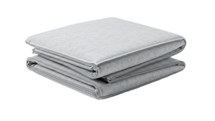 Stack of folded gray blankets on transparent background