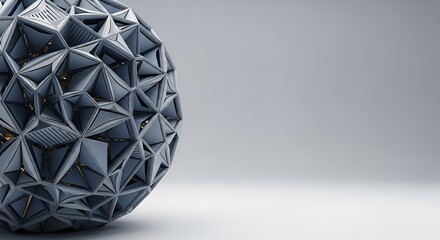 Abstract Futuristic Geometric Sphere on a Clean Grey Background