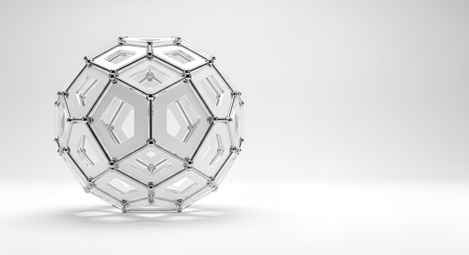 Abstract geometric sphere with transparent and chrome elements on a clean white background, representing complex data or a futuristic structure. - Powered by Adobe