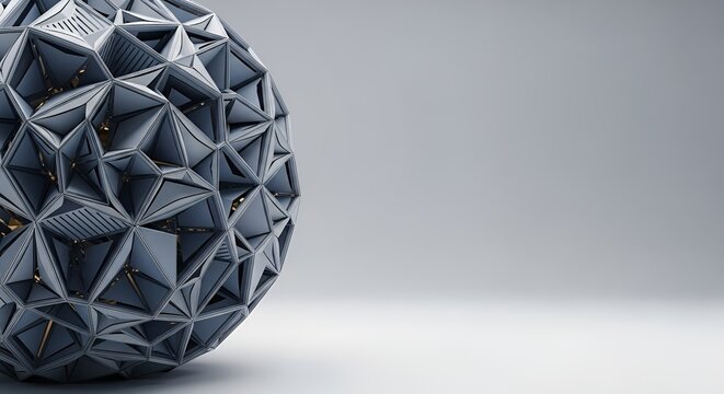 Abstract Futuristic Geometric Sphere on a Clean Grey Background - Powered by Adobe