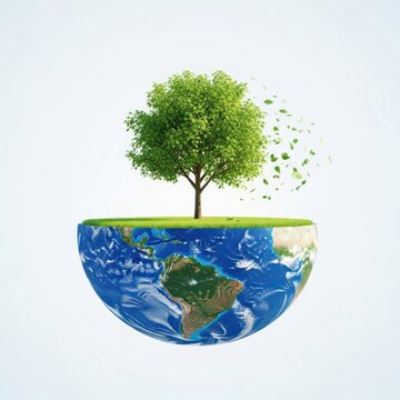 Half-earth with a tree, depicting environmentalism and ecological concepts