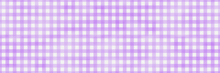 Gingham lilac and white tablecloth or plaid seamless bg with gradient mesh overlay effect. Kitchen checkered backgroung. Vector illustration of picnic fabric