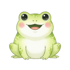 Fototapeta premium Cute Happy Green Frog Watercolor Illustration, Smiling Amphibian Character for Kids Nursery Decor and Nature Art
