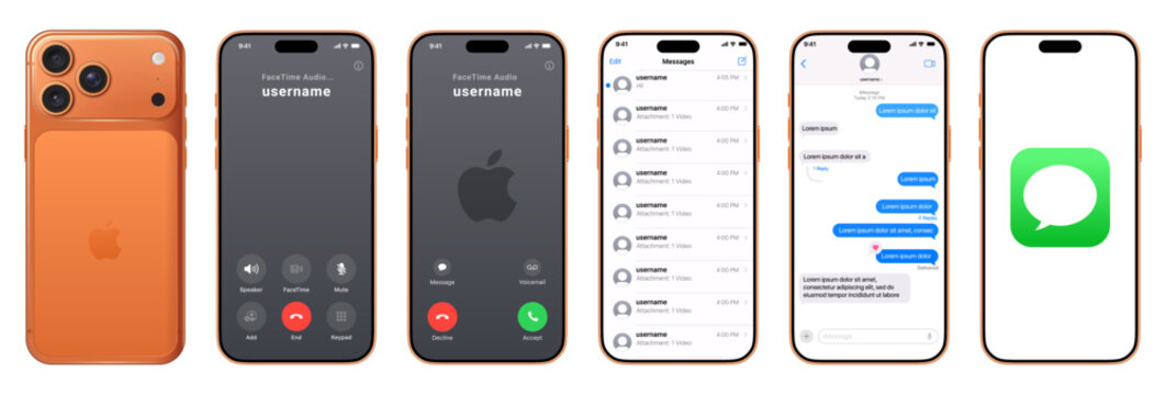iMessage chat interface on iPhone with call and message screens
iMessage messaging UI mockup showing conversation, call, and contact views