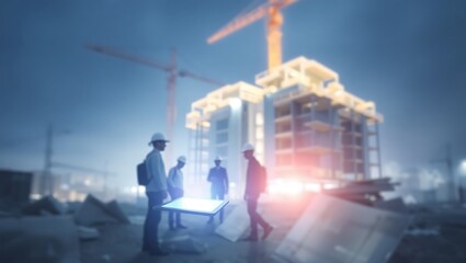 Generative AI Depiction of Urban Construction Management with Engineers Overseeing High-Rise