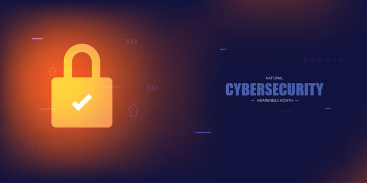 Modern National Cybersecurity Awareness Month. Shield and padlock. Great for cards, banners, posters, social media and more - Powered by Adobe