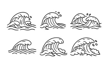 Obraz premium Set of six wave illustrations in black and white