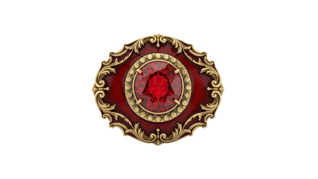 Ornate ruby brooch on Transparent Background