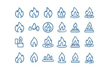Hand-drawn Blue Fire and Flame Icons Set