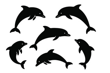 Fototapeta premium Silhouettes of Dolphins Swimming in Circle on Dark Background