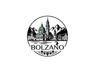 Obraz premium Bolzano city of Italy skyline emblem with landmarks