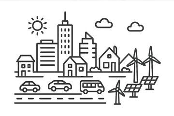 Fototapeta premium Green City Landscape with Renewable Energy Sources